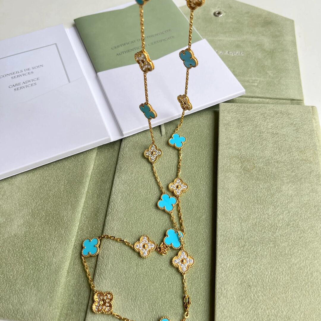 [GALE]CLOVER 20 MOTIFS TURQUOISE DIAMOND NECKLACE