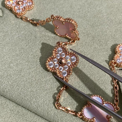 [GALE]CLOVER 10 MOTIFS DIAMOND PINK MOP NECKLACE