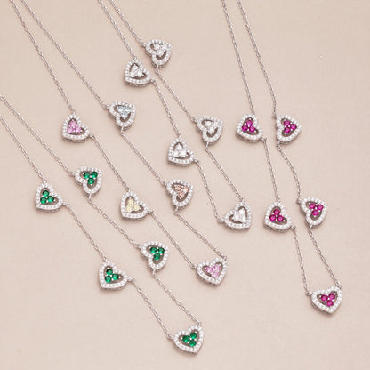 [GALE]Sparkling Five Heart Necklace