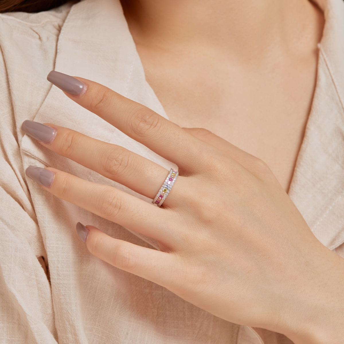 [GALE]Delicate Colorful Round Cut Daily Ring