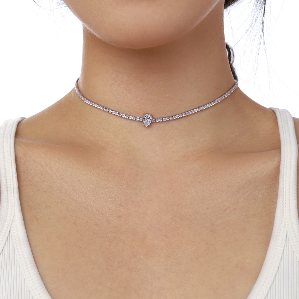 [GALE]1.0 carat Unique Pear Cut Tennis Necklace