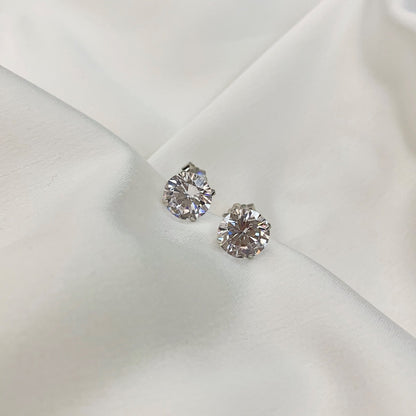 [GALE]Stylish Shiny Round Center Stone Stud Earrings
