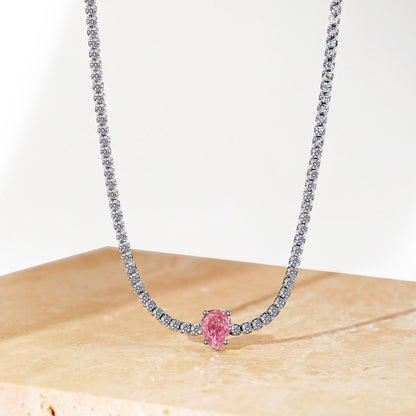[GALE]1.0 carat Unique Pear Cut Tennis Necklace