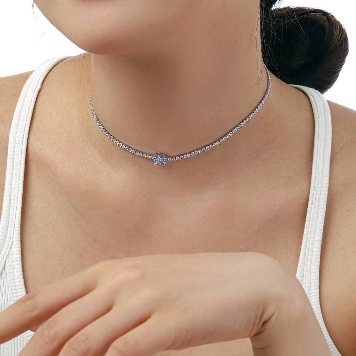 [GALE]1.0 Carat Shining Oval Cut Necklace