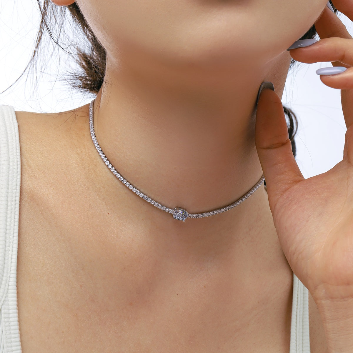 [GALE]1.0 Carat Shining Oval Cut Necklace