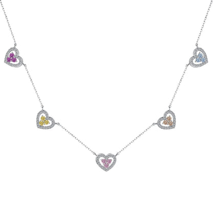 [GALE]Sparkling Five Heart Necklace