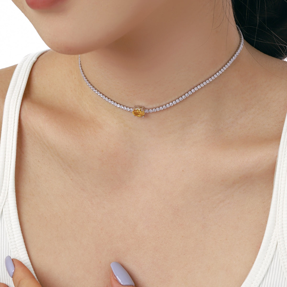 [GALE]1.0 Carat Shining Oval Cut Necklace