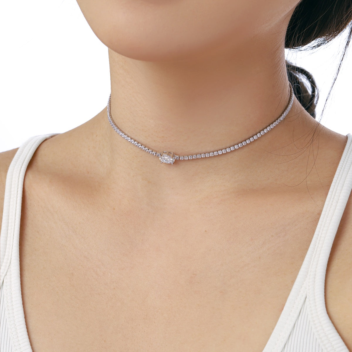 [GALE]1.0 Carat Shining Oval Cut Necklace