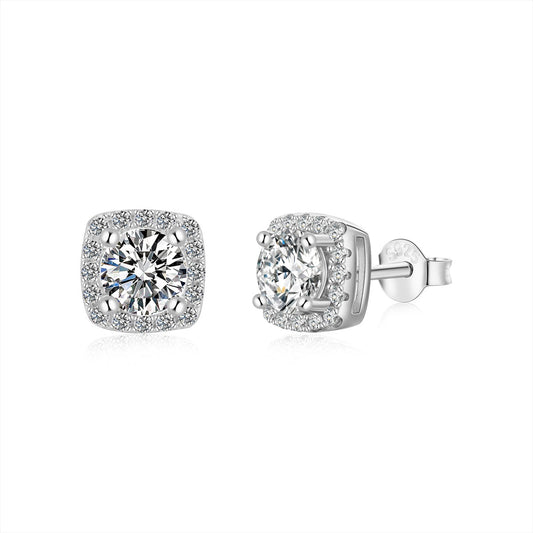 [GALE]Classic Round Center Stone Stud Earrings