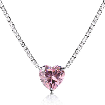 [GALE]8.0 Carat Versatile Colorful Sweet Heart-Shaped Tennis Necklace