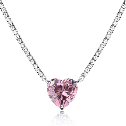 [GALE]8.0 Carat Versatile Colorful Sweet Heart-Shaped Tennis Necklace