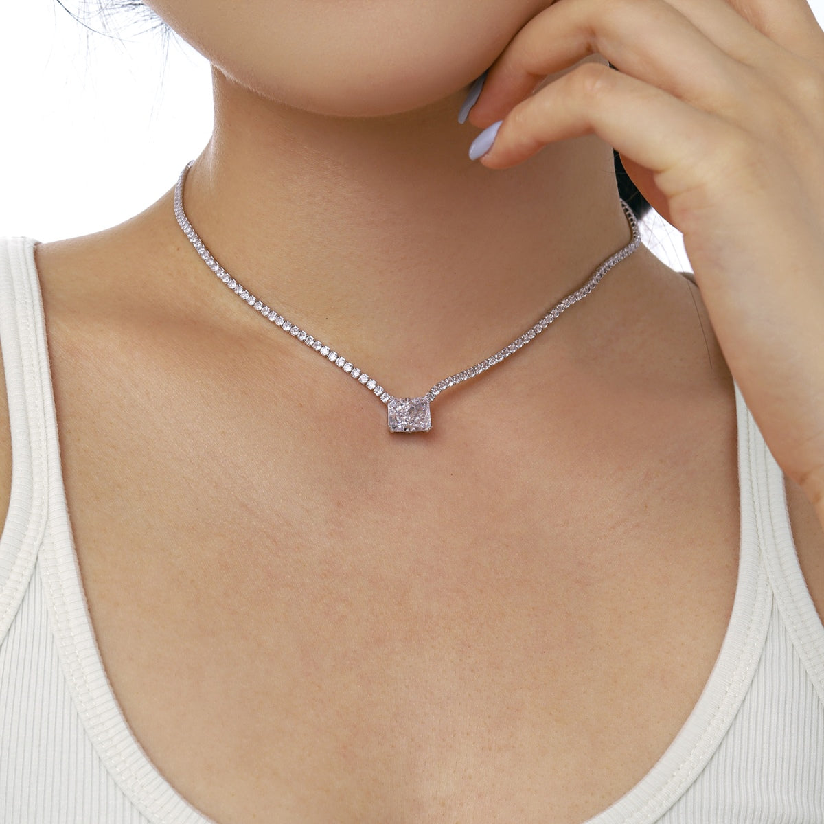 [GALE]4.0 Carat Elegant Radiant Cut Necklace