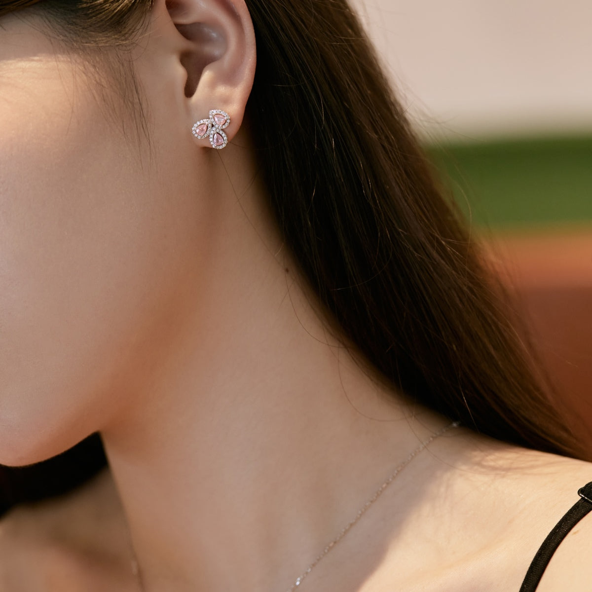 [GALE]Ornate Flower Shape Pear Cut Lover Earrings