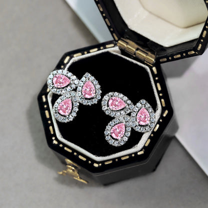 [GALE]Ornate Flower Shape Pear Cut Lover Earrings