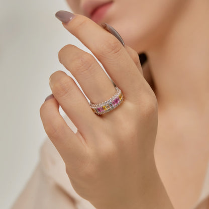 [GALE]Dainty Colorful Radiant Cut Daily Ring
