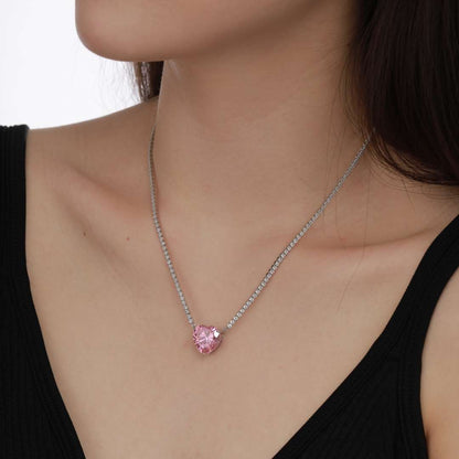 [GALE]8.0 Carat Versatile Colorful Sweet Heart-Shaped Tennis Necklace
