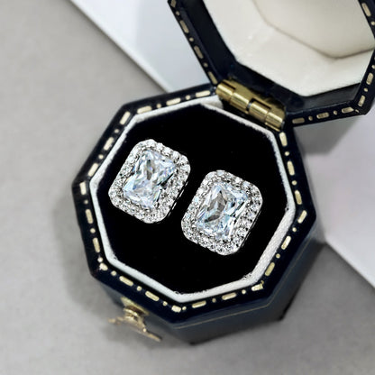 [GALE]1.0 Carat Luxurious Dainty Emerald Cut Daily Earrings