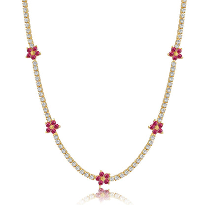 [GALE]Luxurious Colorful Flower Tennis Necklace
