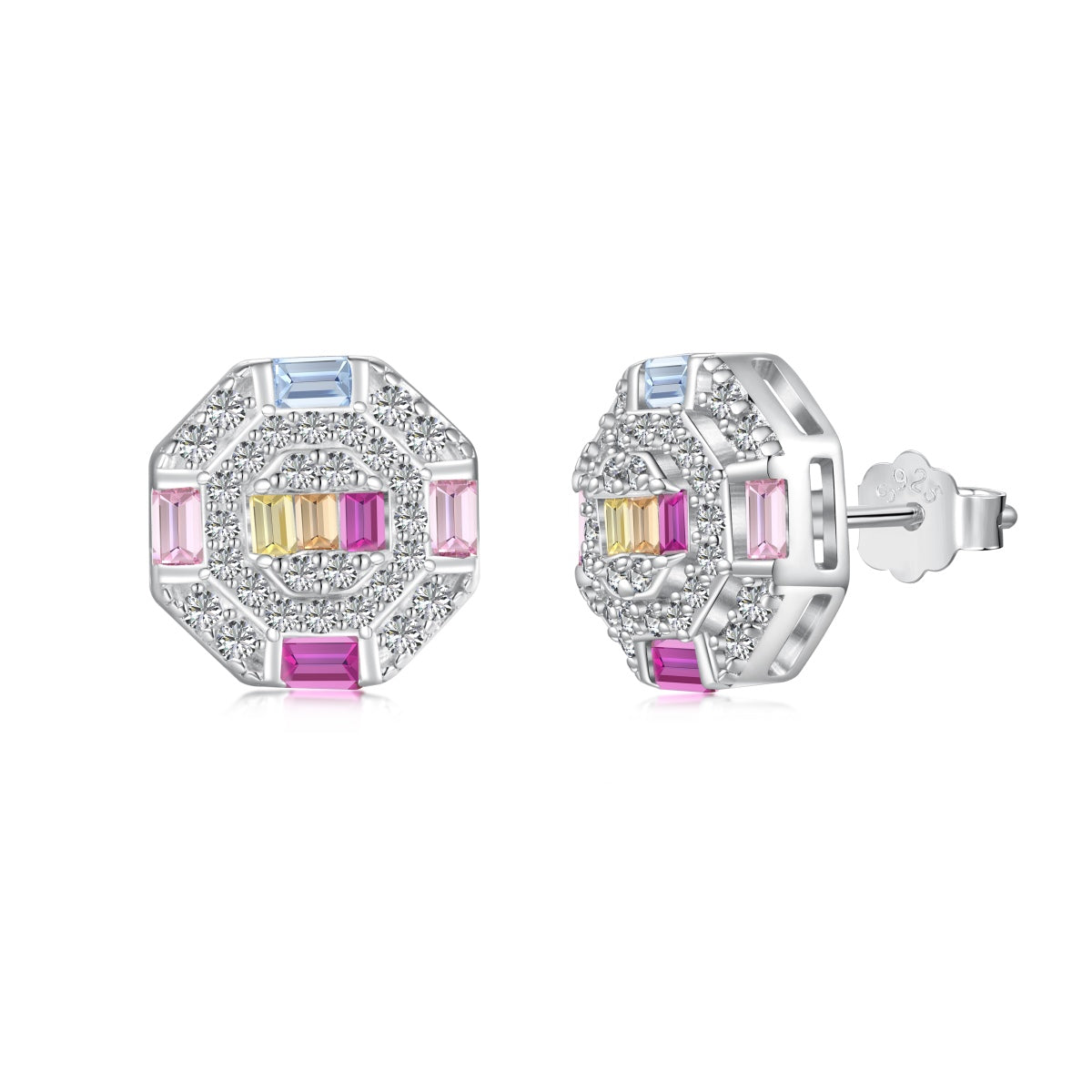 [GALE]Ornate Colorful Octagon Shape Daily Earrings
