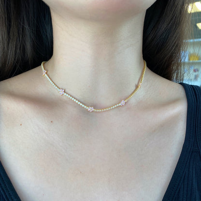 [GALE]Luxurious Colorful Flower Tennis Necklace