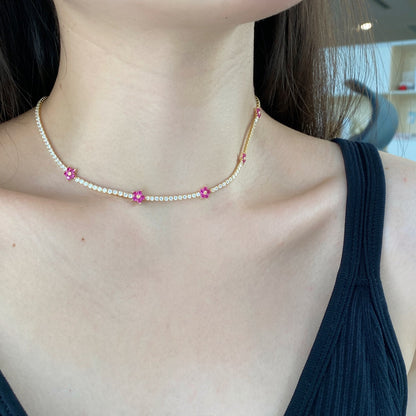 [GALE]Luxurious Colorful Flower Tennis Necklace