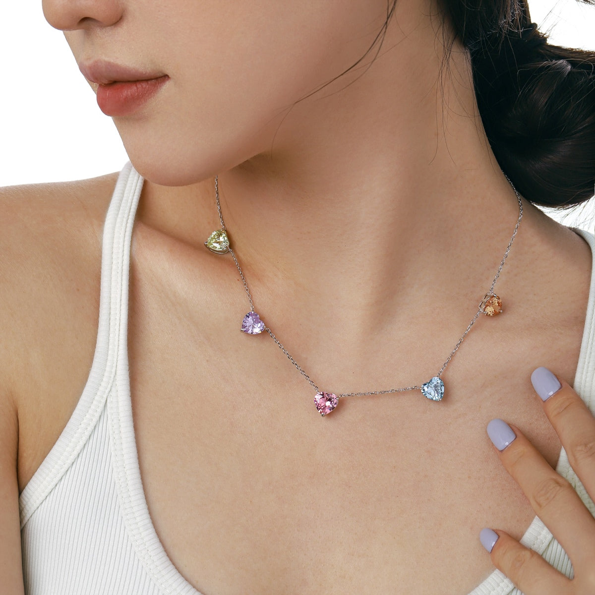 [GALE]Sparkling Colorful Heart Cut Necklace