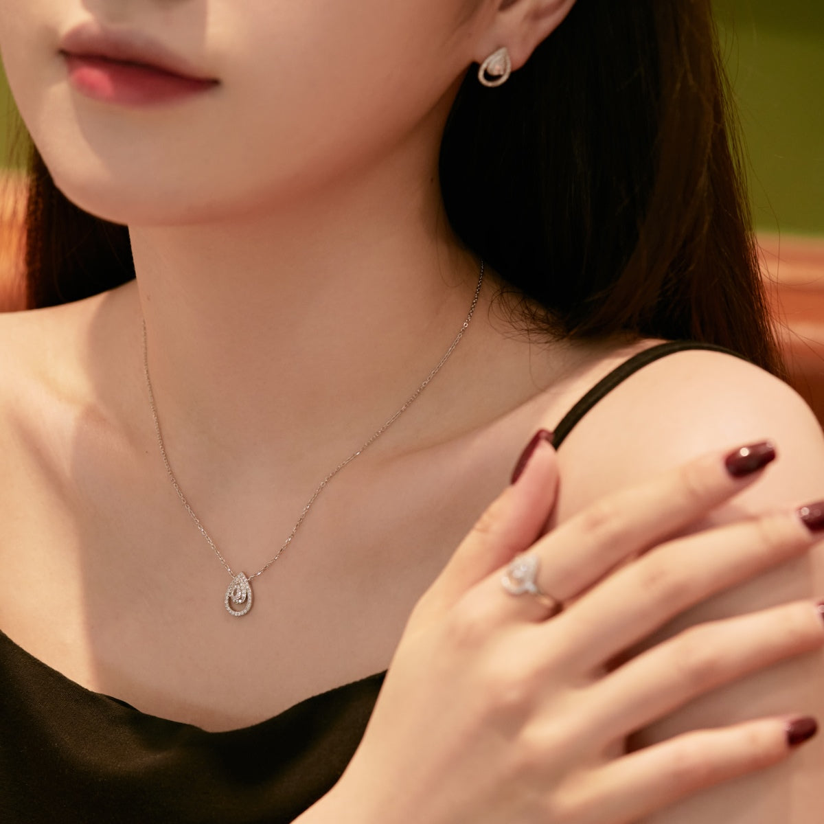 [GALE]Sparkling Delicate Water Drop Shape Daily Earrings