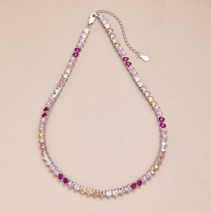 [GALE]Sparkling Colorful Full Heart Tennis Necklace