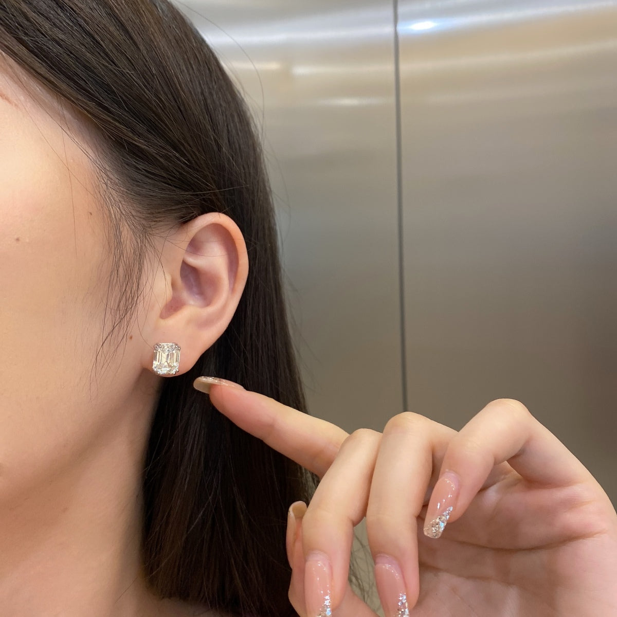 [GALE]Dazzling Square Shape Earrings