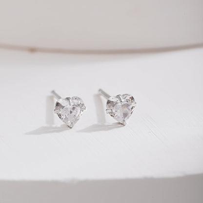 [GALE]Sparkling Heart Shaped Simple Earrings