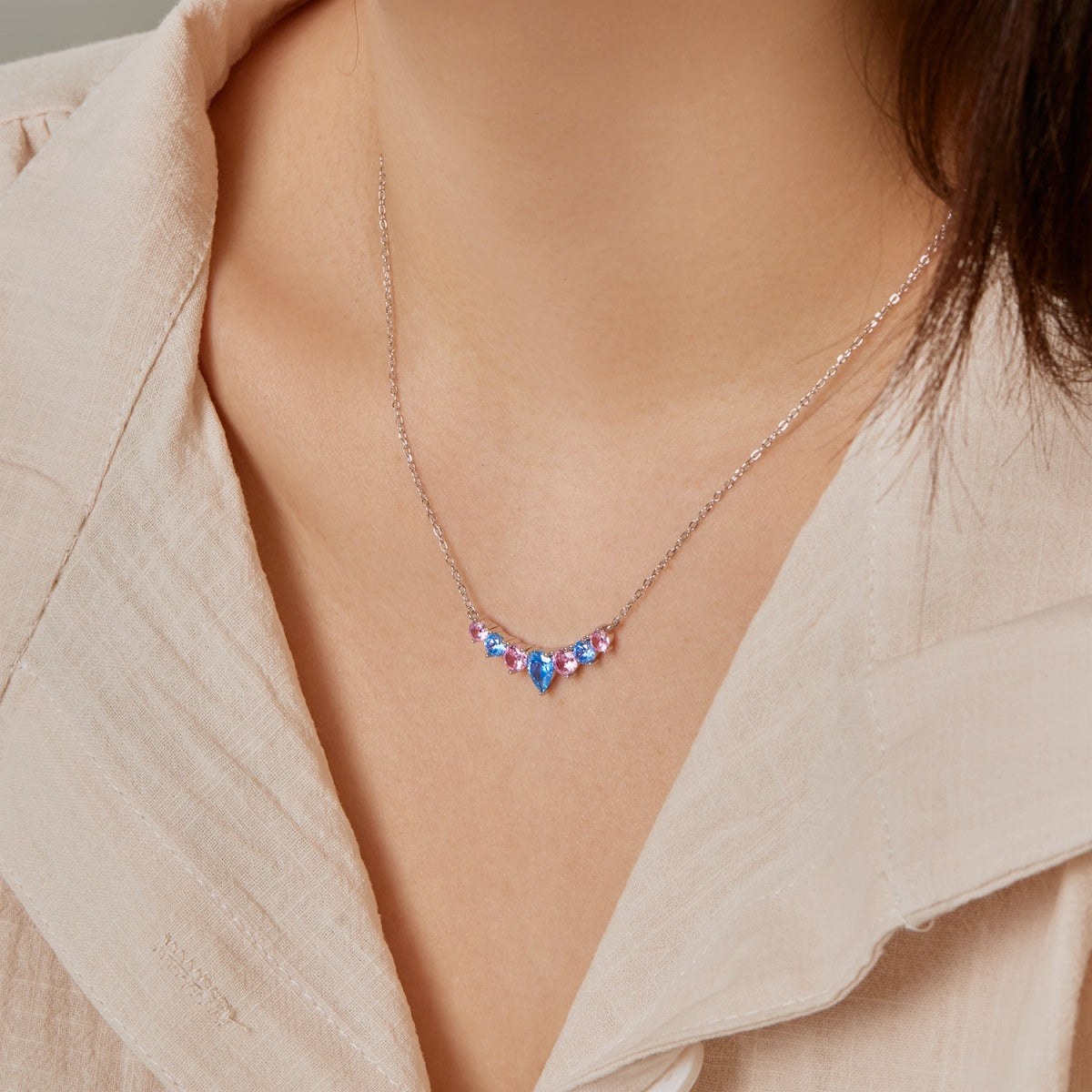 [GALE]Dainty Colorful Heart Necklace