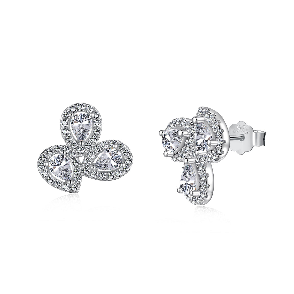 [GALE]Ornate Flower Shape Pear Cut Lover Earrings