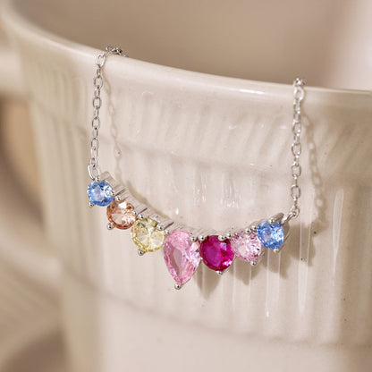 [GALE]Dainty Colorful Heart Necklace
