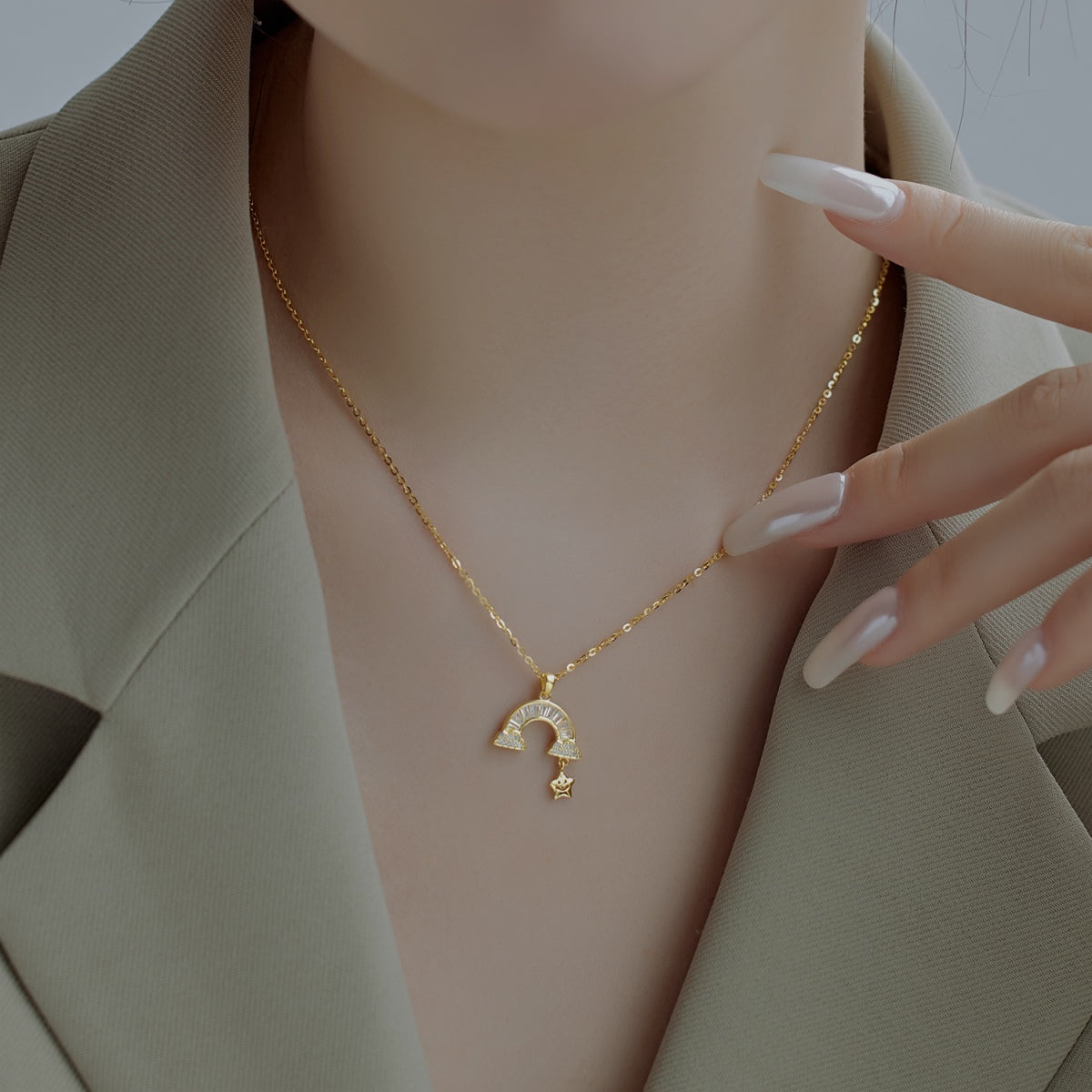 [GALE]Unique Rainbow Star Necklace