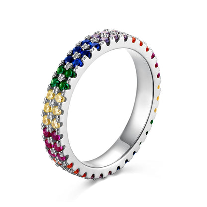 [GALE]Unique Colorful Round Cut Tennis Ring