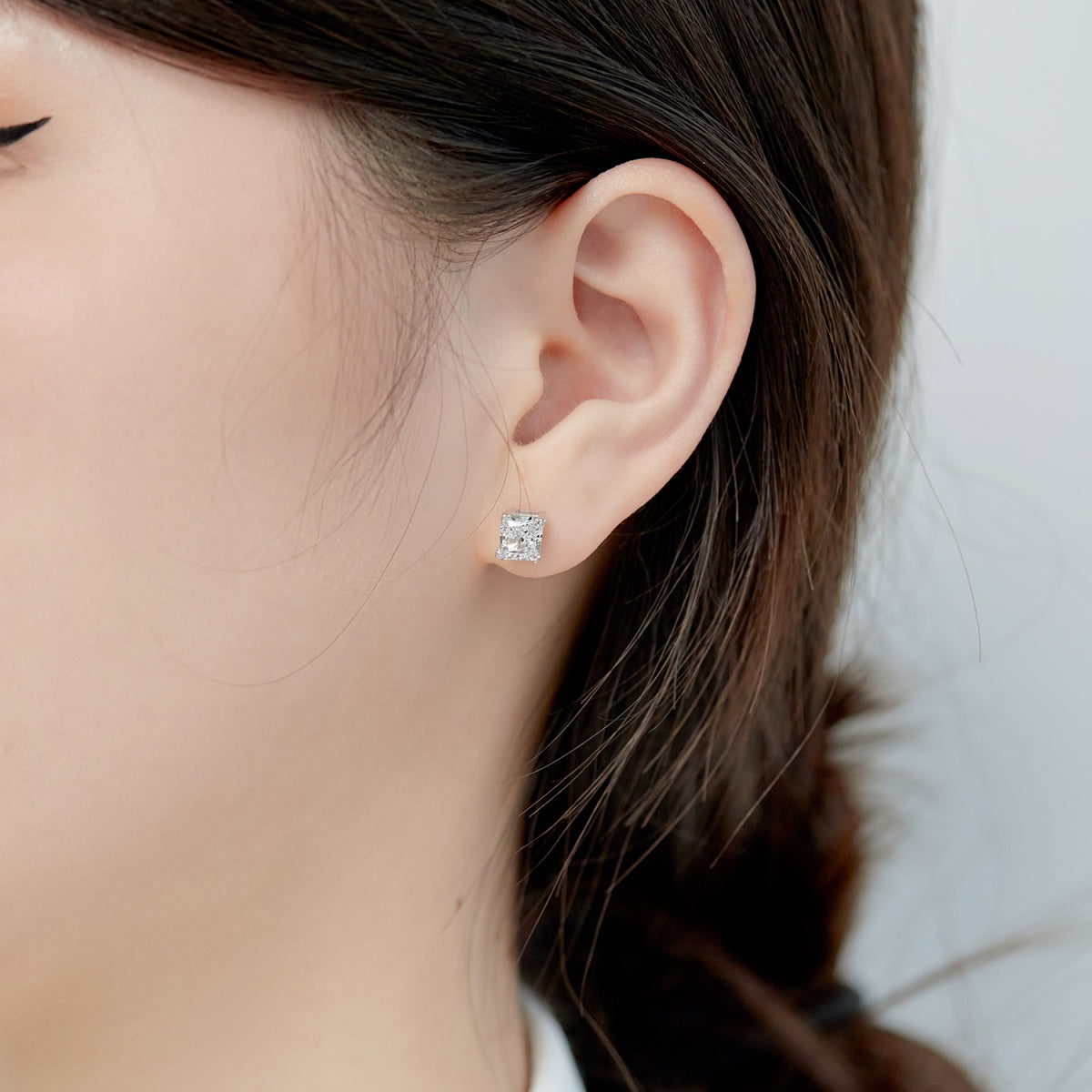 [GALE]1.0 Carat Radiant Princess Cut Wedding Earrings