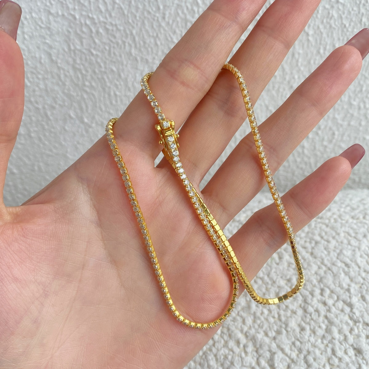 [GALE]Delicate Round Shape Tennis Necklace