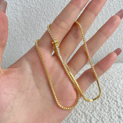 [GALE]Delicate Round Shape Tennis Necklace