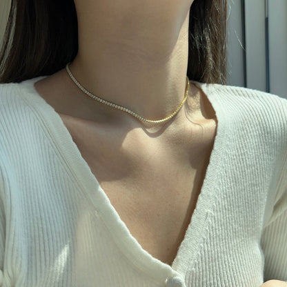 [GALE]Delicate Round Shape Tennis Necklace