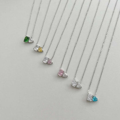 [GALE]Dazzling Square & Heart Shape Necklace