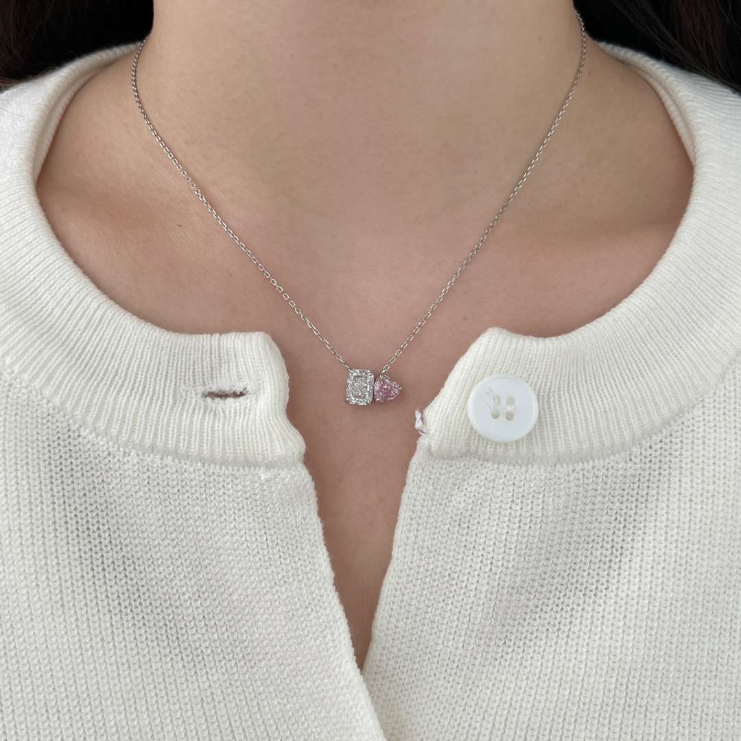 [GALE]Dazzling Square & Heart Shape Necklace