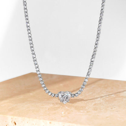 [GALE]2.0 Carat Sparkling Tennis Heart Cut Necklace