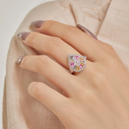 [GALE]Elegant Colorful Water Drop Shape Banquet Ring