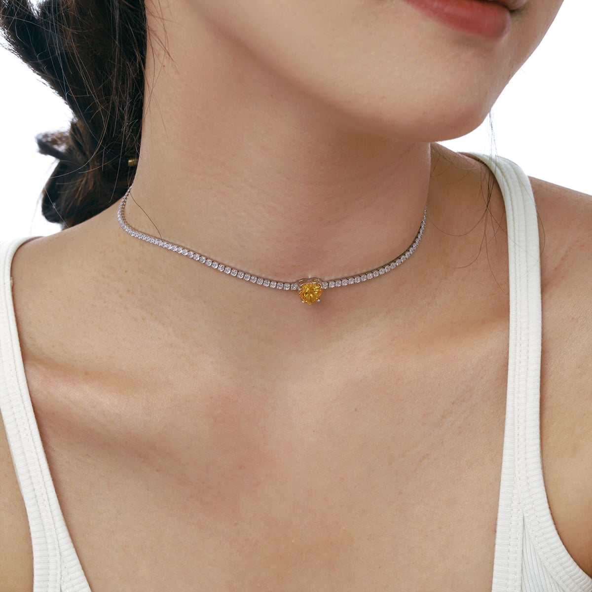 [GALE]2.0 Carat Sparkling Tennis Heart Cut Necklace