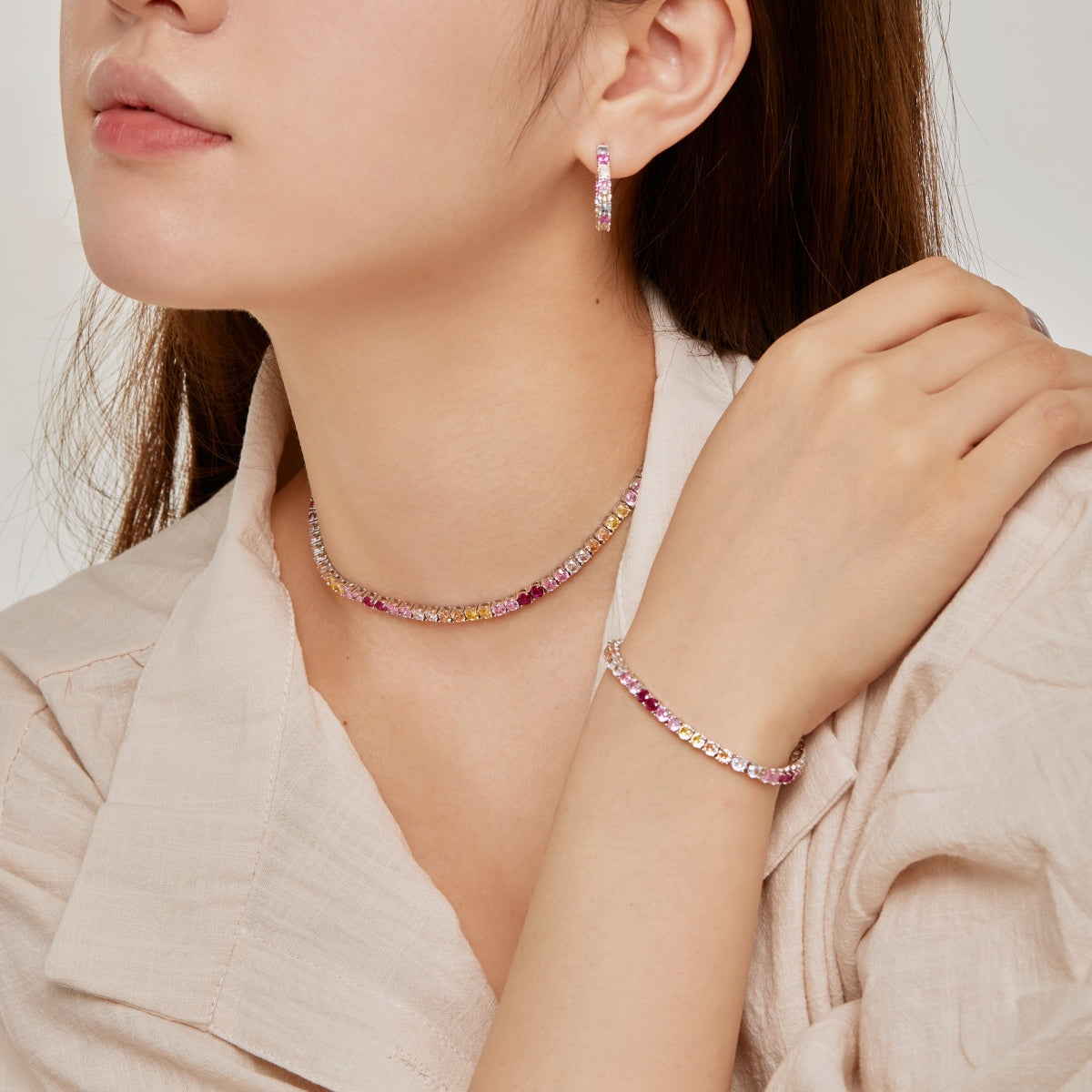 [GALE]Radiant Colorful Round Cut Tennis Bracelet