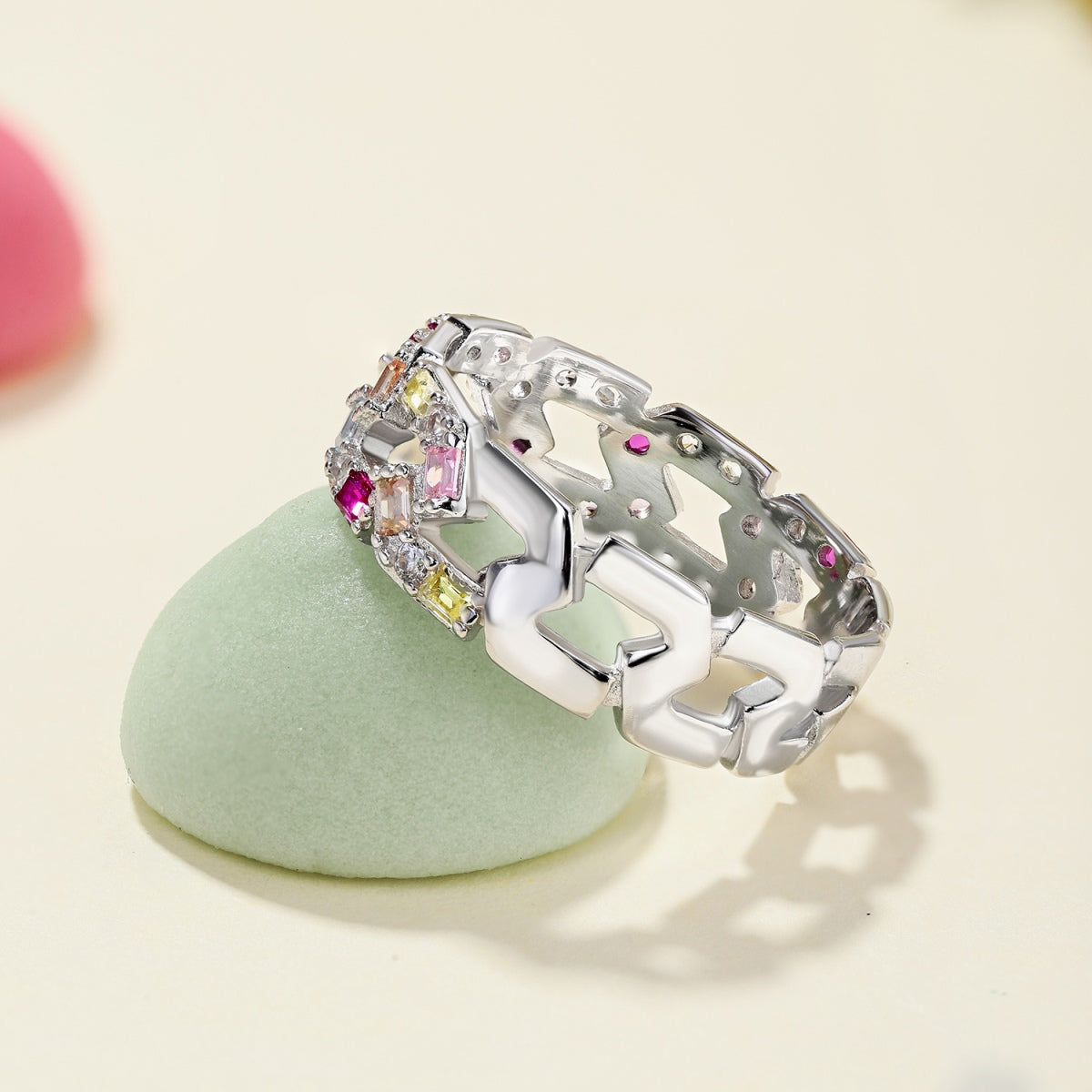 [GALE]Sparkling Vibrant Emerald Cut Daily Ring