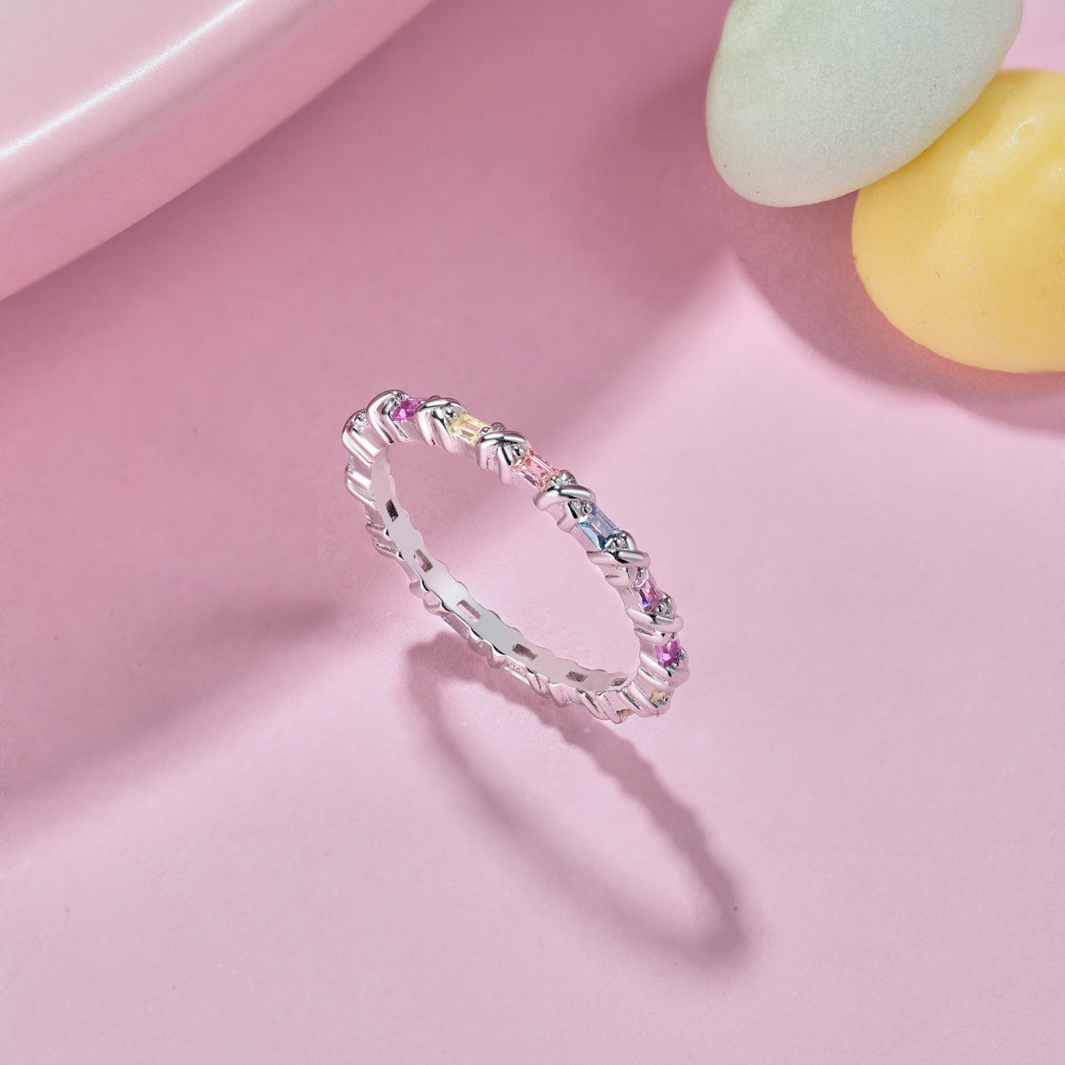 [GALE]Charming Colorful Round Cut Daily Ring