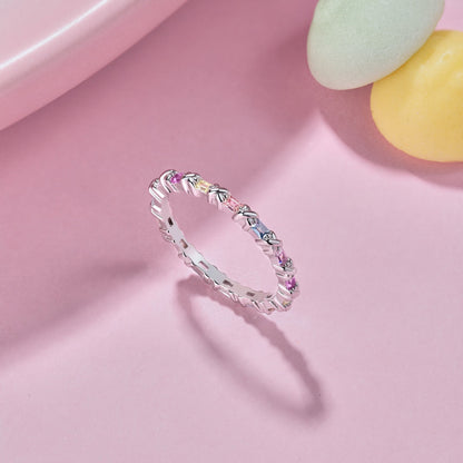 [GALE]Charming Colorful Round Cut Daily Ring