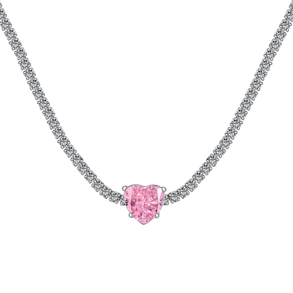 [GALE]2.0 Carat Sparkling Tennis Heart Cut Necklace