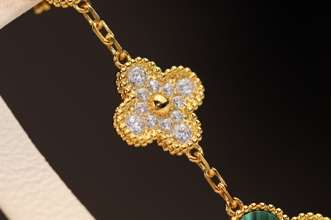 [GALE] Kleeblatt-Ohrringe, Gold, Malachit, Diamant, 3 Motive